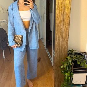 Baby blue blazer pant set (casual)